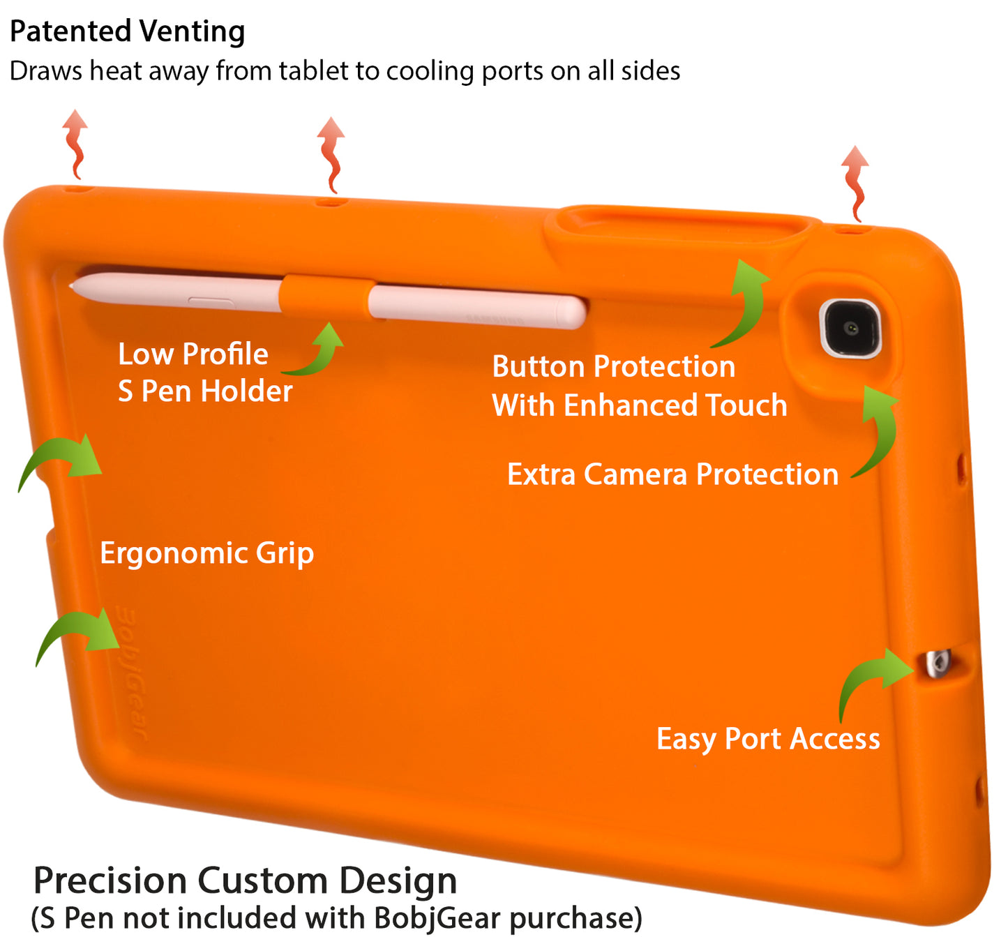 Bobj Rugged Tablet Case for Samsung Galaxy Tab S6 Lite 10.4 Model SM-P610 Kid Friendly (Outrageous Orange)