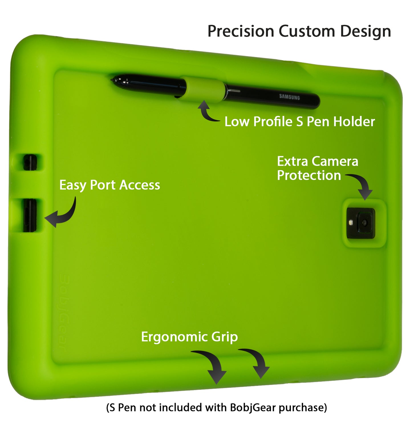 Bobj Rugged Tablet Case for Samsung Galaxy Tab S4 10.5 models SM-T830 SM-T835 SM-T837 - Gotcha Green
