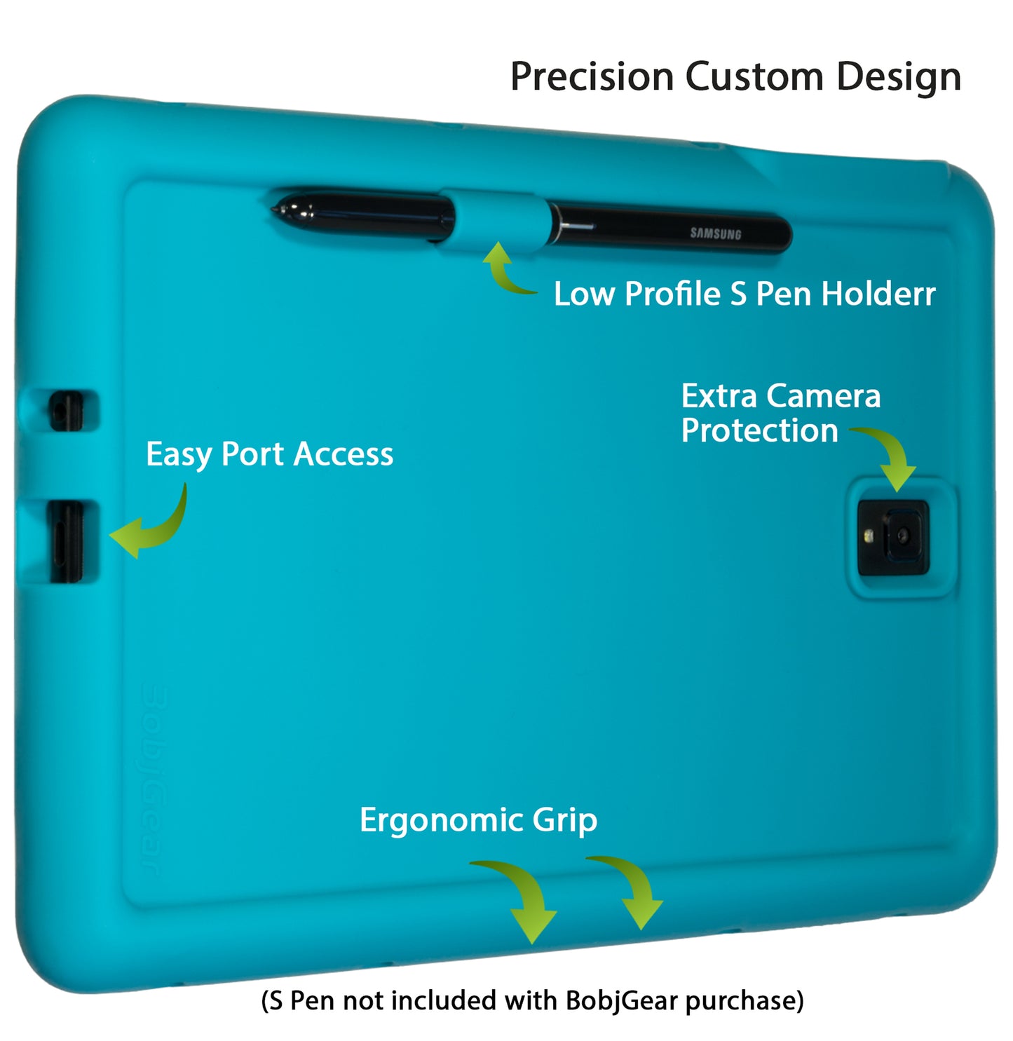 Bobj Rugged Tablet Case for Samsung Galaxy Tab S4 10.5 models SM-T830 SM-T835 SM-T837 - Terrific Turquoise
